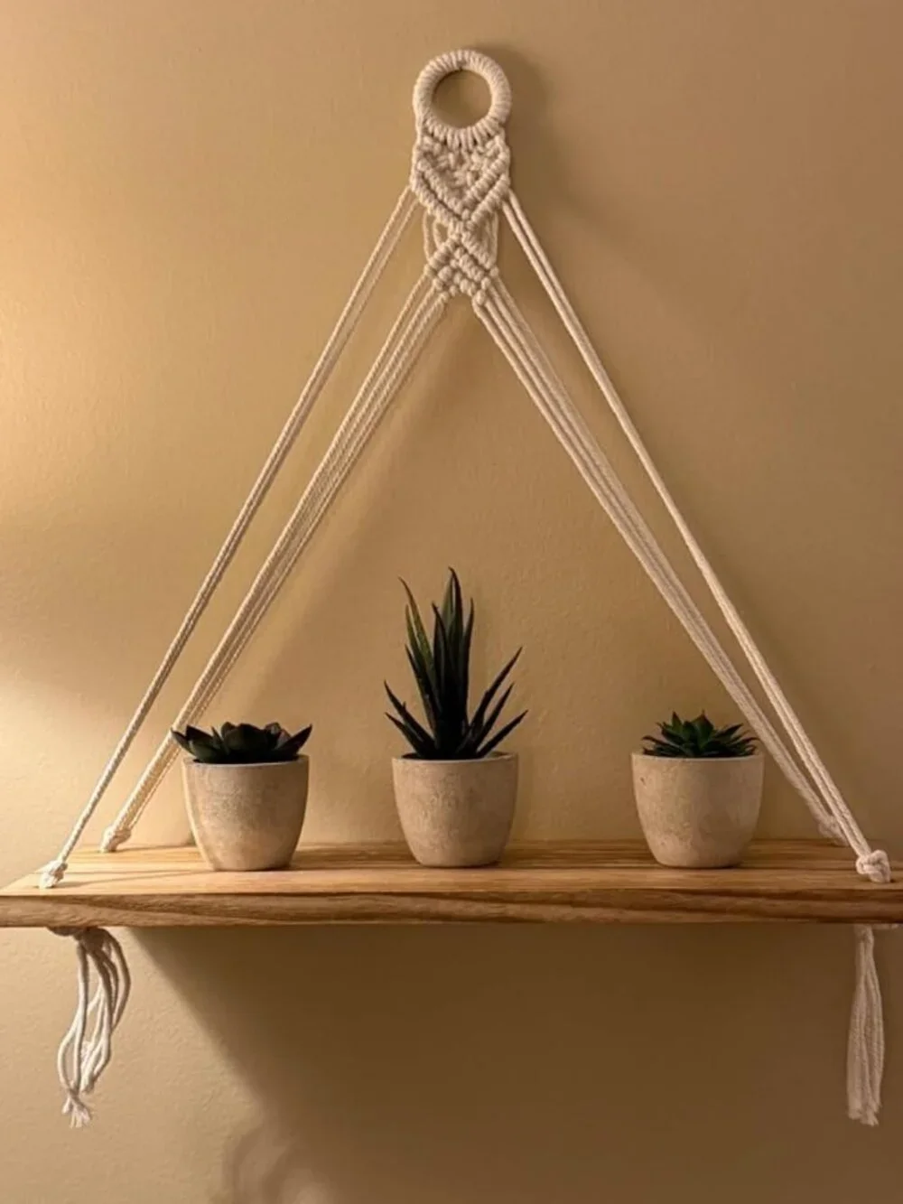 Macrame Hanging Shelves Boho Wall Decor Rustic Wood Floating Storage Shelf 2 Set